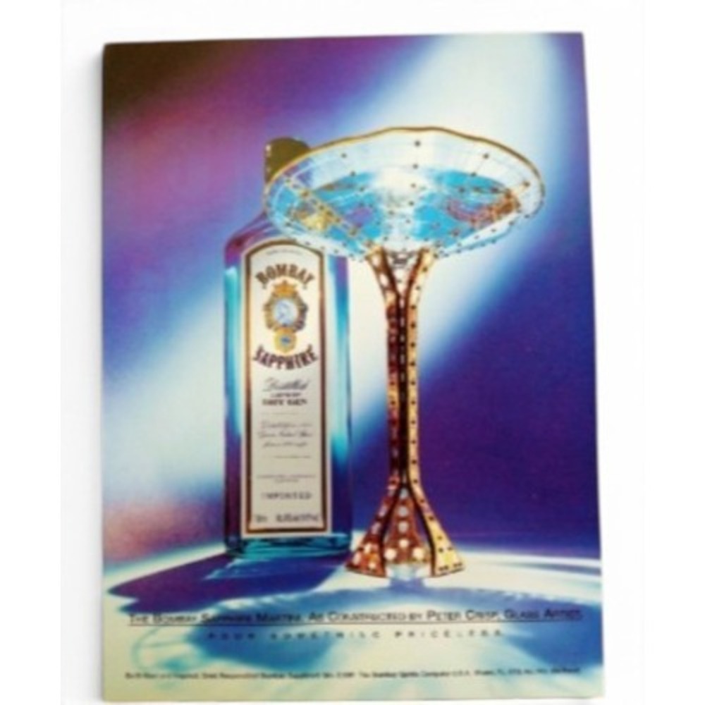 2001 Bombay Sapphire Gin Print Ad Y2K Futuristic Martini Glass Blue Bar Decor